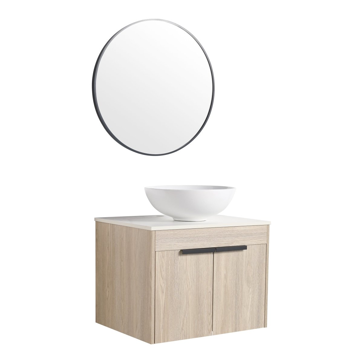 Premium 24-Inch Solid Wood Bathroom Vanity with White Ceramic Basin