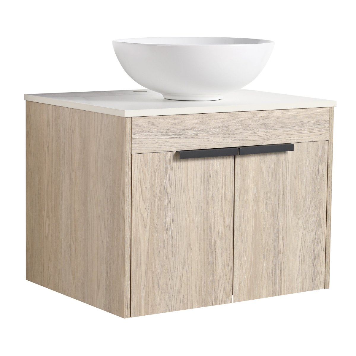 Premium 24-Inch Solid Wood Bathroom Vanity with White Ceramic Basin