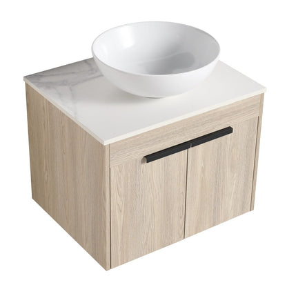 Premium 24-Inch Solid Wood Bathroom Vanity with White Ceramic Basin