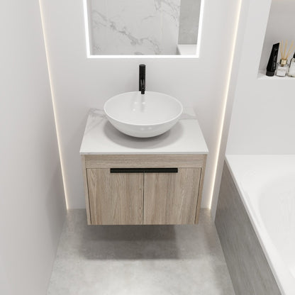 Premium 24-Inch Solid Wood Bathroom Vanity with White Ceramic Basin