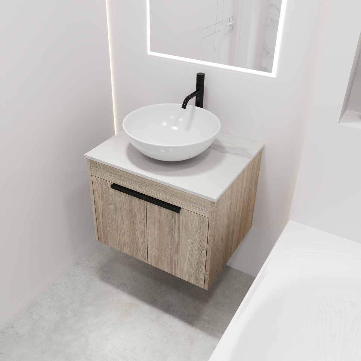 Premium 24-Inch Solid Wood Bathroom Vanity with White Ceramic Basin