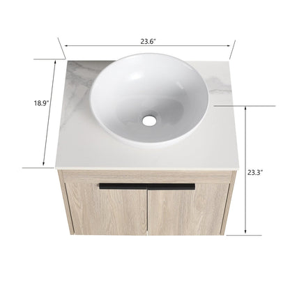 Premium 24-Inch Solid Wood Bathroom Vanity with White Ceramic Basin