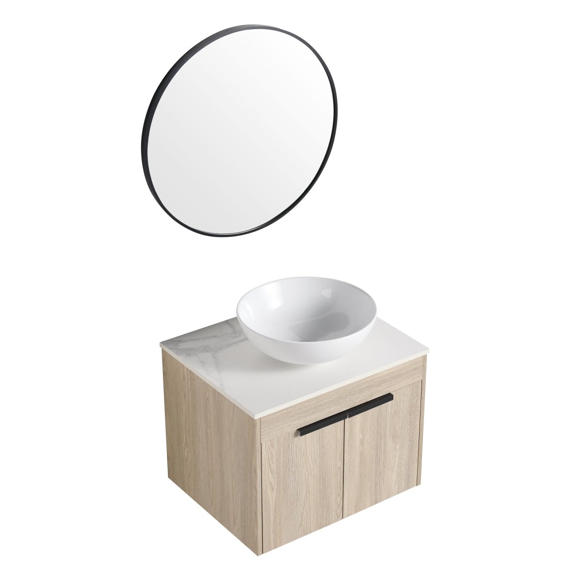 Premium 24-Inch Solid Wood Bathroom Vanity with White Ceramic Basin