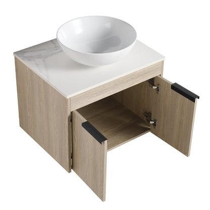 Premium 24-Inch Solid Wood Bathroom Vanity with White Ceramic Basin