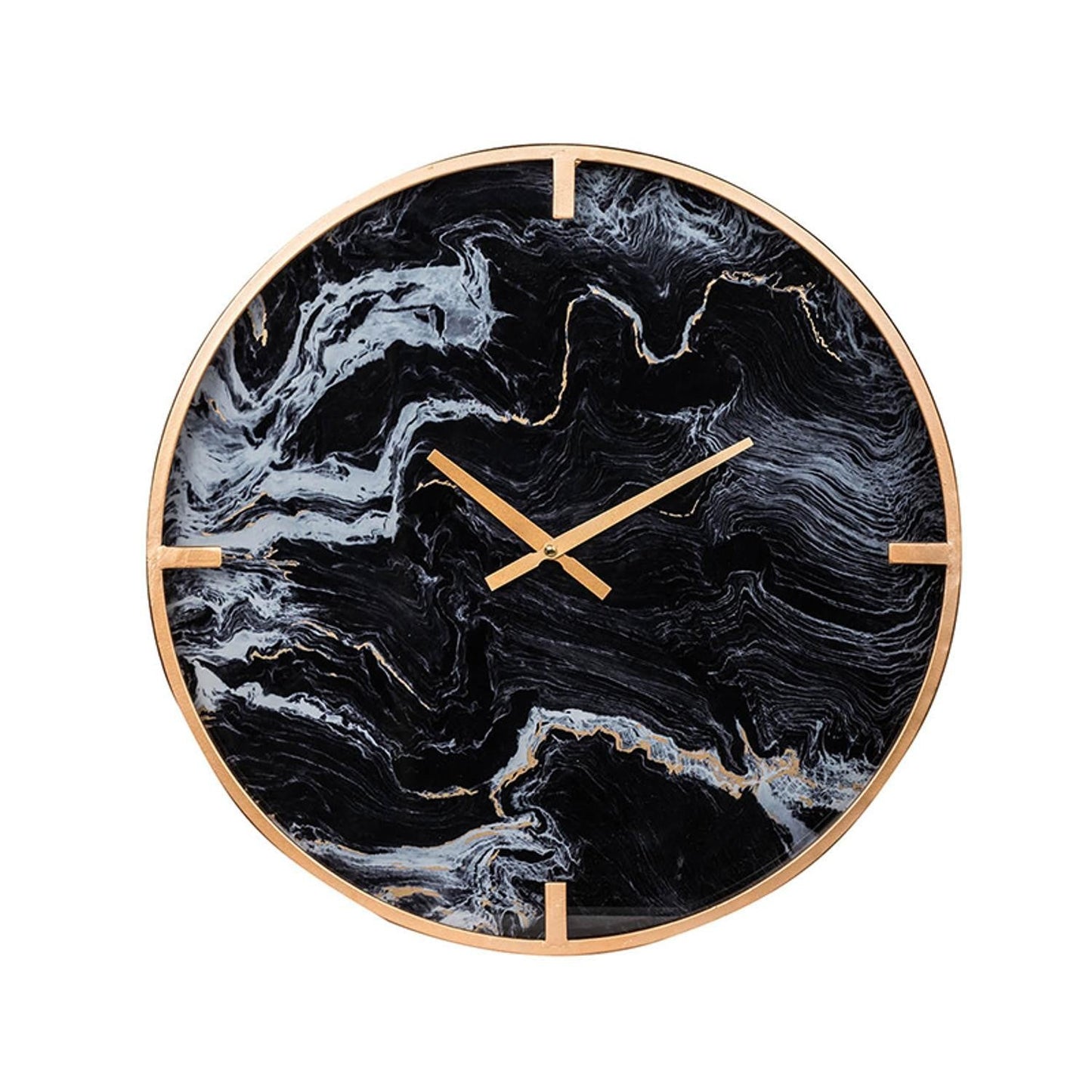 20" Modern Black Faux Marble and Gold Round Wall Clock