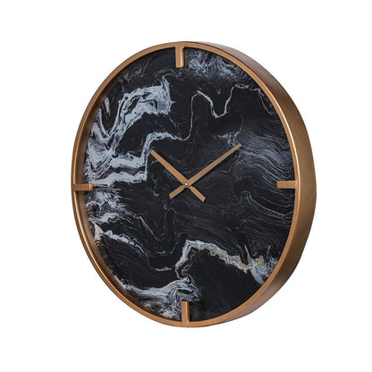 20" Modern Black Faux Marble and Gold Round Wall Clock