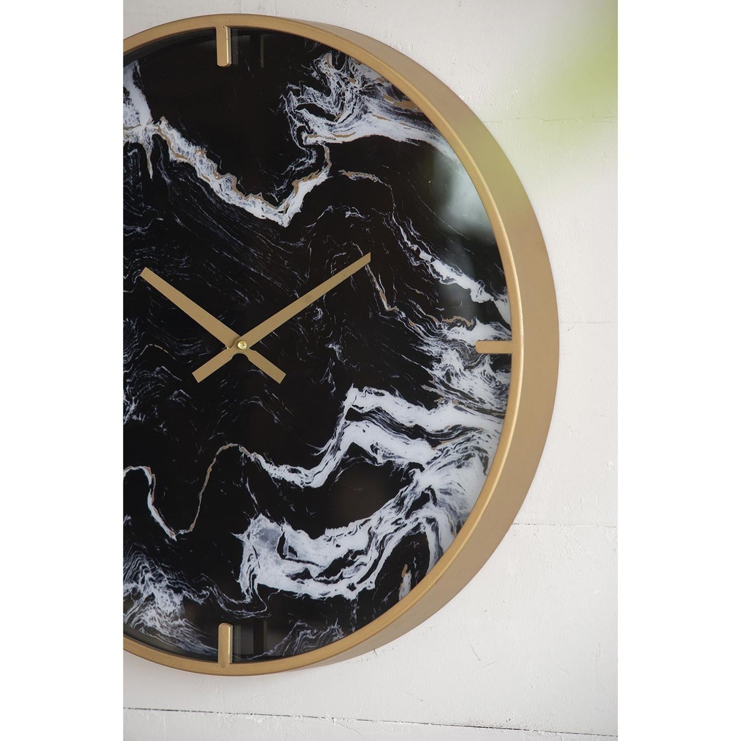 20" Modern Black Faux Marble and Gold Round Wall Clock