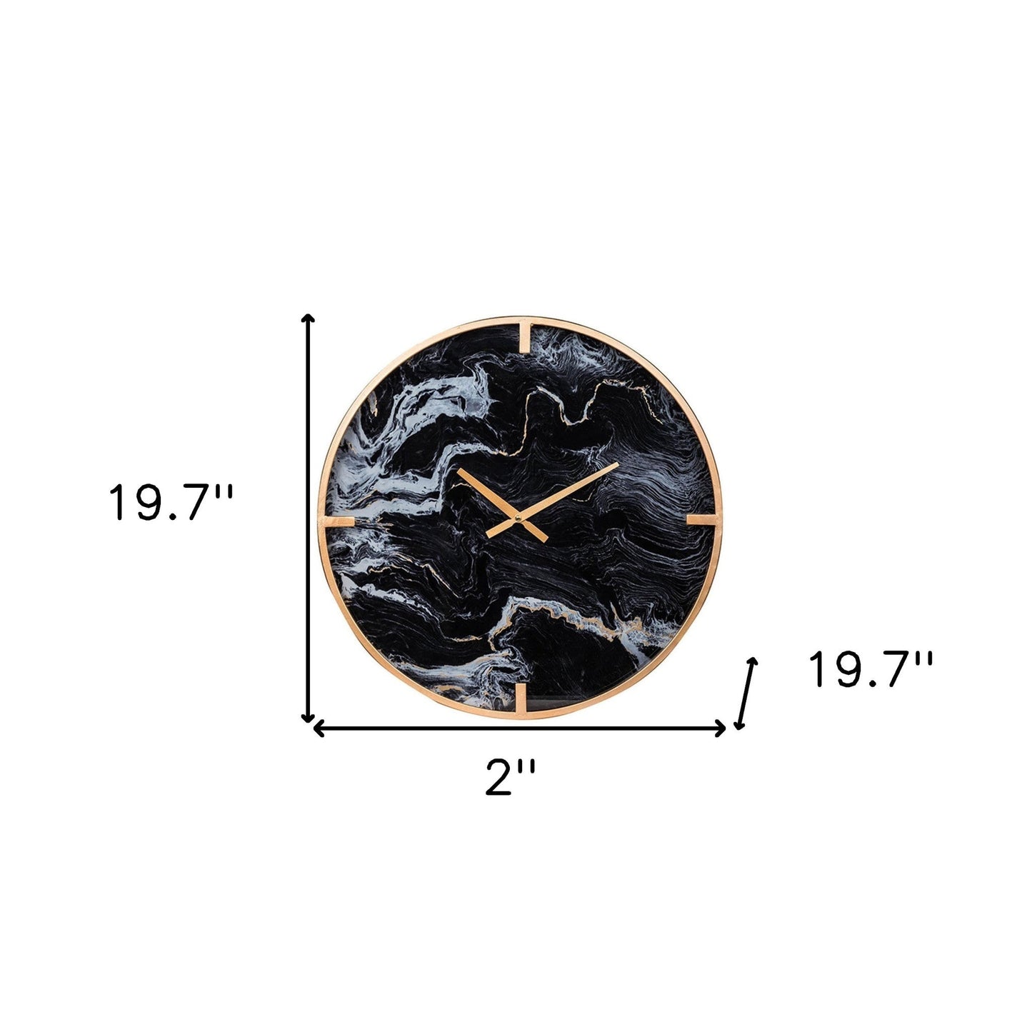 20" Modern Black Faux Marble and Gold Round Wall Clock