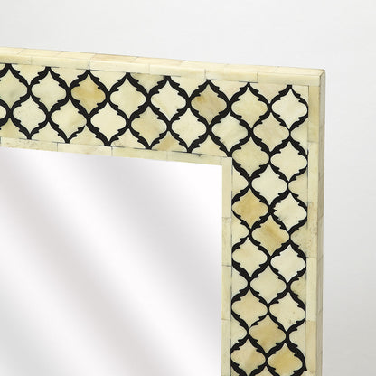 Ivory and Black Quatrefoil Bone Inlay Wall Mirror - Artisan Crafted