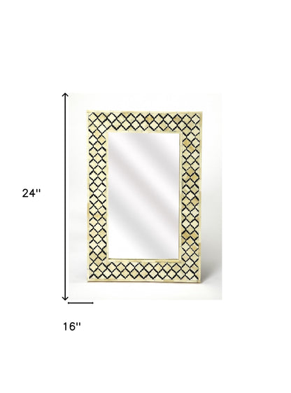 Ivory and Black Quatrefoil Bone Inlay Wall Mirror - Artisan Crafted