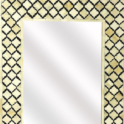 Ivory and Black Quatrefoil Bone Inlay Wall Mirror - Artisan Crafted