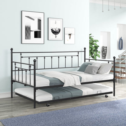 Black Metal Twin Daybed with Trundle and Slats