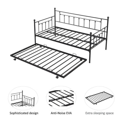 Black Metal Twin Daybed with Trundle and Slats