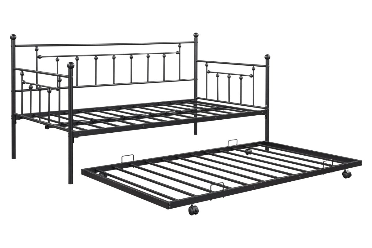 Black Metal Twin Daybed with Trundle and Slats