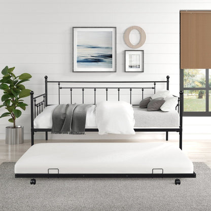 Black Metal Twin Daybed with Trundle and Slats