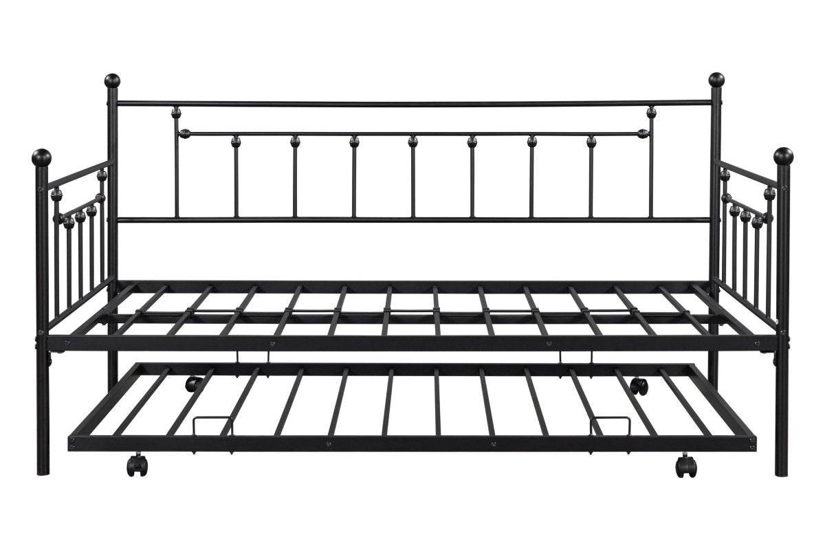 Black Metal Twin Daybed with Trundle and Slats