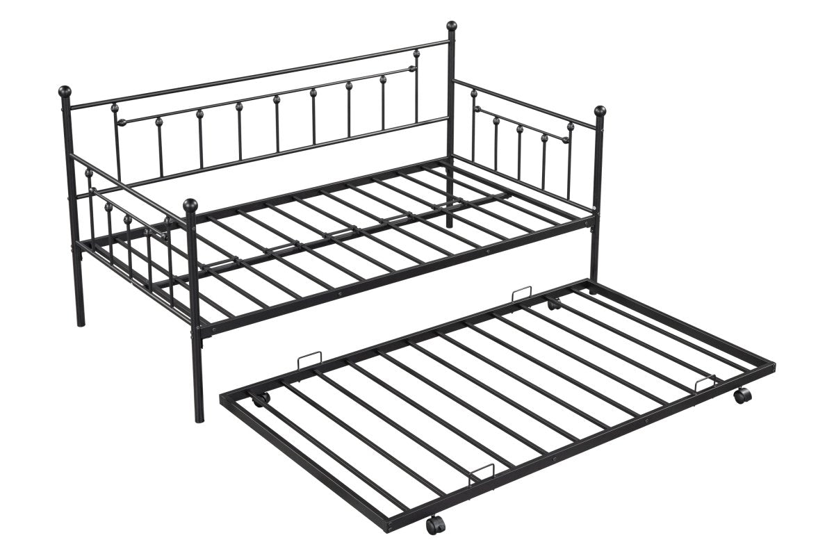 Black Metal Twin Daybed with Trundle and Slats