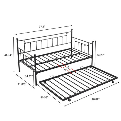 Black Metal Twin Daybed with Trundle and Slats