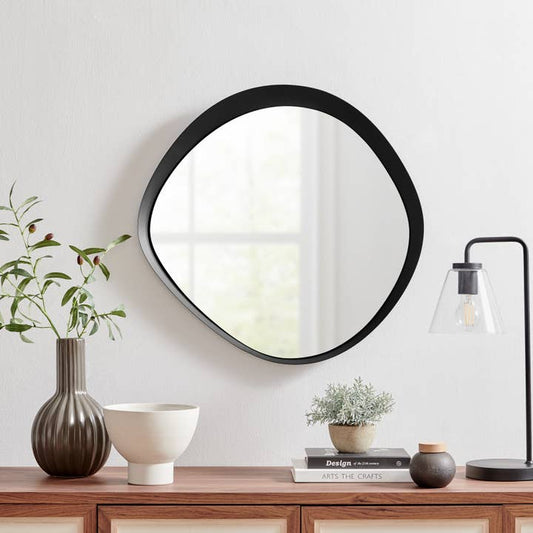 Sonya Asymmetrical Circle Wall Mirror – 24-Inch with Black Iron Frame