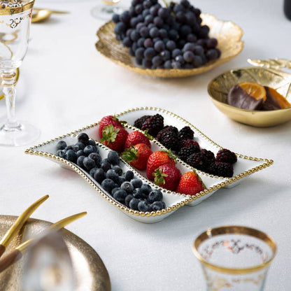 Porcelain Cracker Dish with Gold Beaded Edge – Elegant Serving Tray