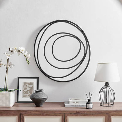 Sonya Continuous Circles Wall Mirror – 25.5-Inch with Black Iron Frame