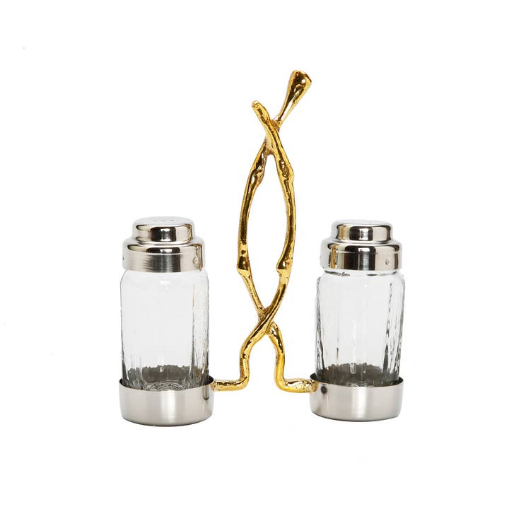 Polished Art Deco Salt & Pepper Shakers – Hammered Glass Bowls, Made in Italy