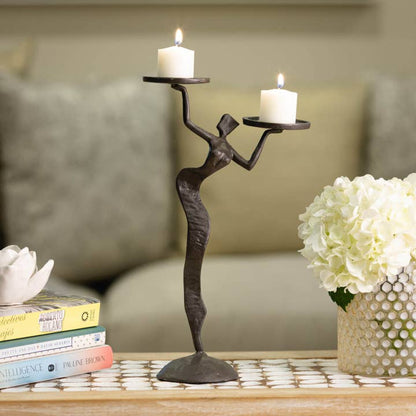 Sculpted Femme Cast Iron Candle Holder – Double Taper Stand