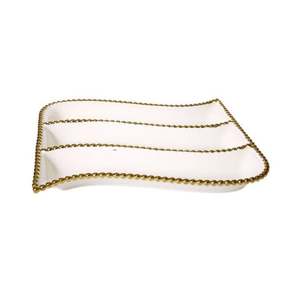 Porcelain Cracker Dish with Gold Beaded Edge – Elegant Serving Tray