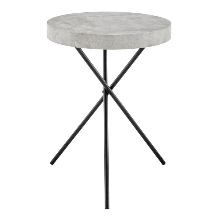 Circular Concrete Finish Accent Table – Grey Veneer & Black Metal Legs