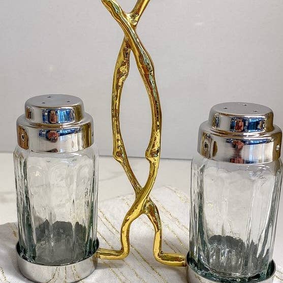 Polished Art Deco Salt & Pepper Shakers – Hammered Glass Bowls, Made in Italy