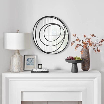 Sonya Continuous Circles Wall Mirror – 25.5-Inch with Black Iron Frame