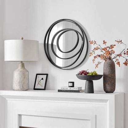 Sonya Continuous Circles Wall Mirror – 25.5-Inch with Black Iron Frame