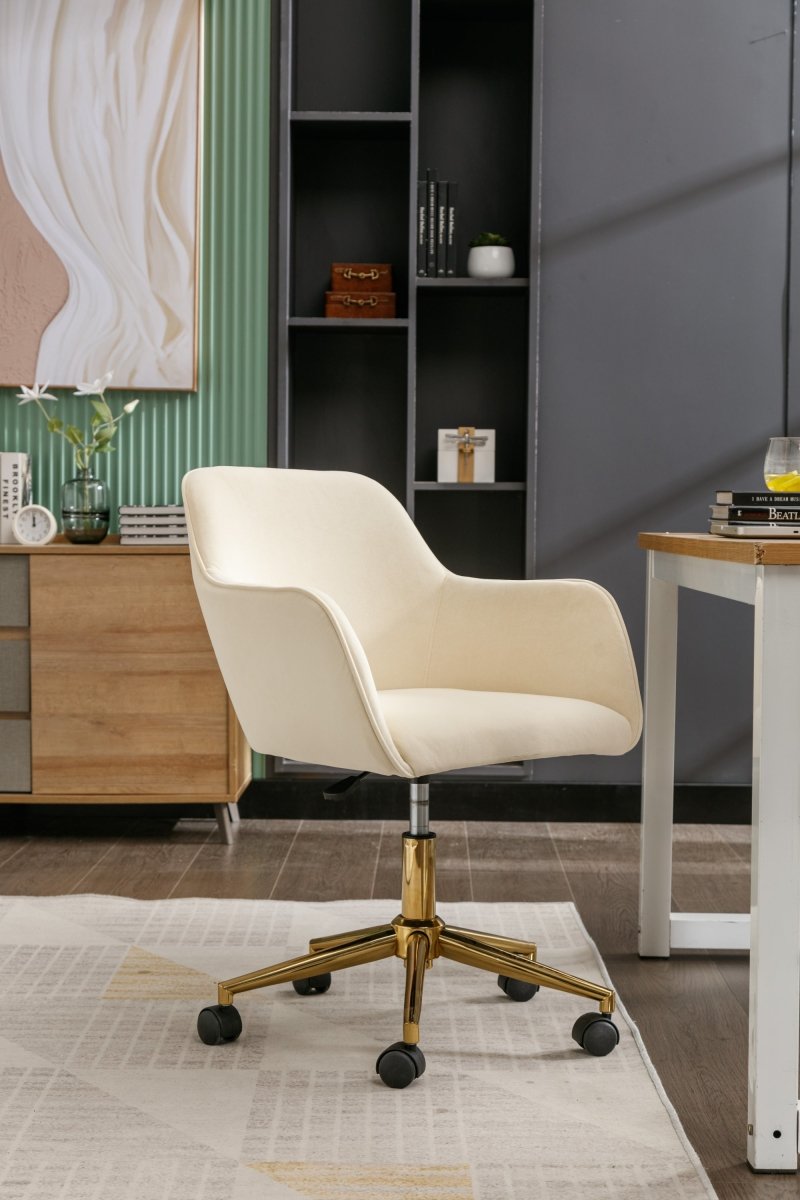 Veluxe Revolve Office Chair with Gold Metal Legs - Beige