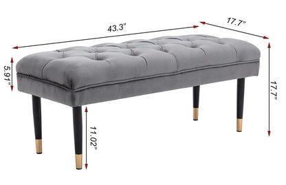 Gray Velvet Tufted Upholstered Bench