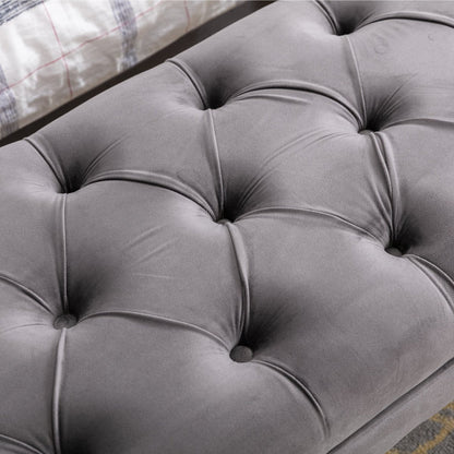 Gray Velvet Tufted Upholstered Bench