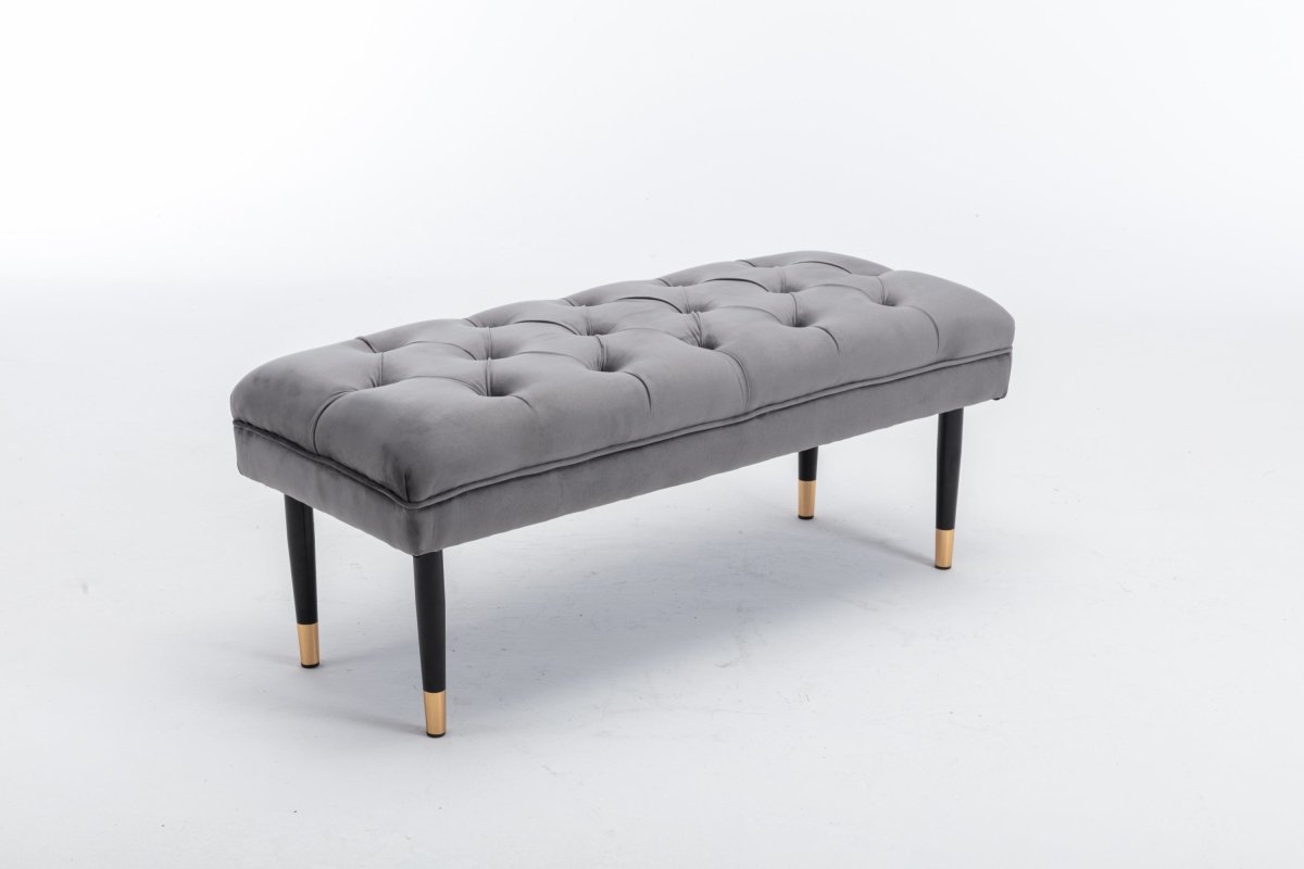 Gray Velvet Tufted Upholstered Bench